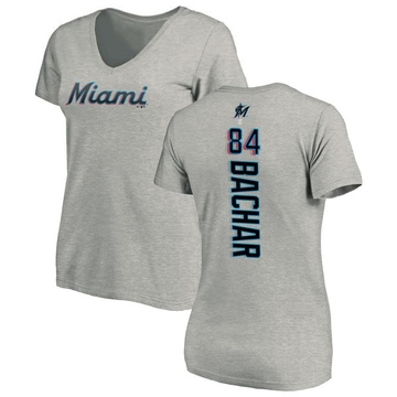 Women's Miami Marlins Lake Bachar ＃84 Backer Slim Fit T-Shirt Ash