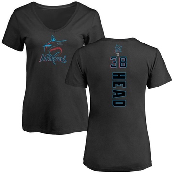 Women's Miami Marlins Louis Head ＃38 Backer Slim Fit T-Shirt - Black