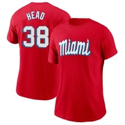 Women's Miami Marlins Louis Head ＃38 City Connect Name & Number T-Shirt - Red