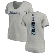 Women's Miami Marlins Luis Arraez ＃3 Backer Slim Fit T-Shirt Ash