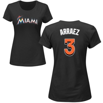 Women's Miami Marlins Luis Arraez ＃3 Roster Name & Number T-Shirt - Black