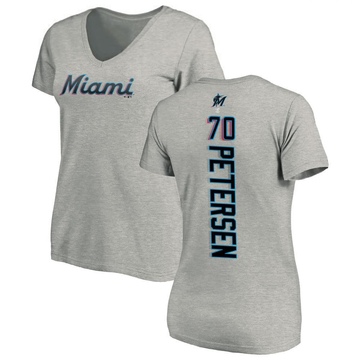 Women's Miami Marlins Michael Petersen ＃70 Backer Slim Fit T-Shirt Ash