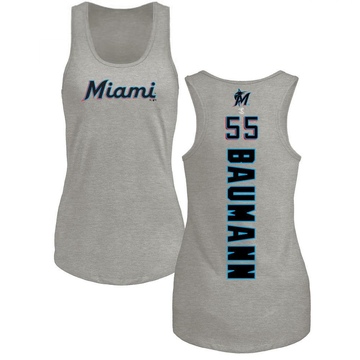 Women's Miami Marlins Mike Baumann ＃55 Backer Tank Top Ash