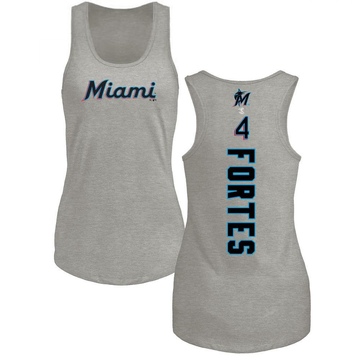 Women's Miami Marlins Nick Fortes ＃4 Backer Tank Top Ash