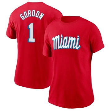 Women's Miami Marlins Nick Gordon ＃1 City Connect Name & Number T-Shirt - Red