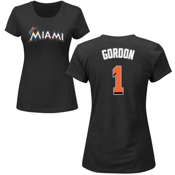 Women's Miami Marlins Nick Gordon ＃1 Roster Name & Number T-Shirt - Black