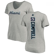 Women's Miami Marlins Paul Campbell ＃53 Backer Slim Fit T-Shirt Ash