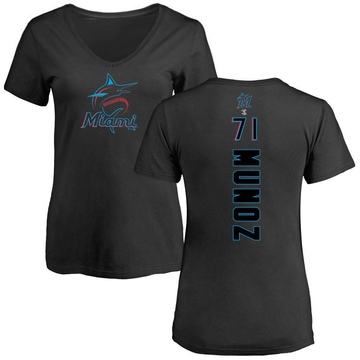 Women's Miami Marlins Roddery Munoz ＃71 Backer Slim Fit T-Shirt - Black