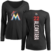 Women's Miami Marlins Sandy Alcantara ＃22 Backer Slim Fit Long Sleeve T-Shirt - Black