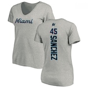 Women's Miami Marlins Sixto Sanchez ＃45 Backer Slim Fit T-Shirt Ash