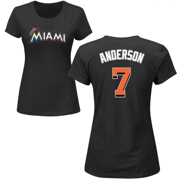 Women's Miami Marlins Tim Anderson ＃7 Roster Name & Number T-Shirt - Black