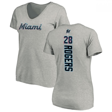 Women's Miami Marlins Trevor Rogers ＃28 Backer Slim Fit T-Shirt Ash