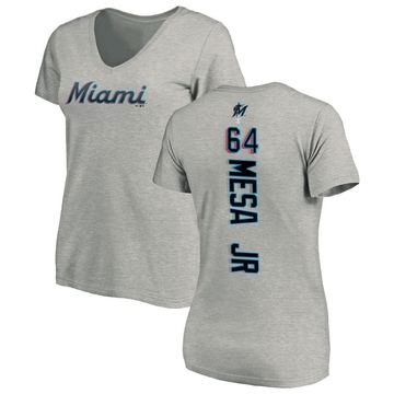 Women's Miami Marlins Victor Mesa Jr. ＃64 Backer Slim Fit T-Shirt Ash