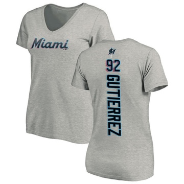 Women's Miami Marlins Vladimir Gutierrez ＃92 Backer Slim Fit T-Shirt Ash