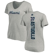 Women's Miami Marlins Willians Astudillo ＃37 Backer Slim Fit T-Shirt Ash