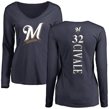 Women's Milwaukee Brewers Aaron Civale ＃32 Backer Slim Fit Long Sleeve T-Shirt - Navy