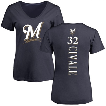 Women's Milwaukee Brewers Aaron Civale ＃32 Backer Slim Fit T-Shirt - Navy