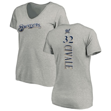 Women's Milwaukee Brewers Aaron Civale ＃32 Backer Slim Fit T-Shirt Ash