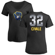 Women's Milwaukee Brewers Aaron Civale ＃32 Midnight Mascot V-Neck T-Shirt - Black