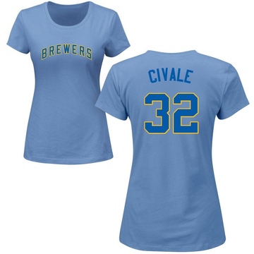 Women's Milwaukee Brewers Aaron Civale ＃32 Roster Name & Number T-Shirt - Light Blue