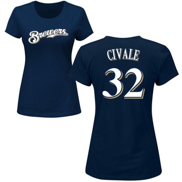 Women's Milwaukee Brewers Aaron Civale ＃32 Roster Name & Number T-Shirt - Navy