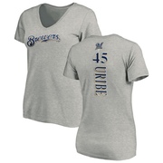 Women's Milwaukee Brewers Abner Uribe ＃45 Backer Slim Fit T-Shirt Ash