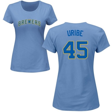 Women's Milwaukee Brewers Abner Uribe ＃45 Roster Name & Number T-Shirt - Light Blue