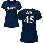 Women's Milwaukee Brewers Abner Uribe ＃45 Roster Name & Number T-Shirt - Navy