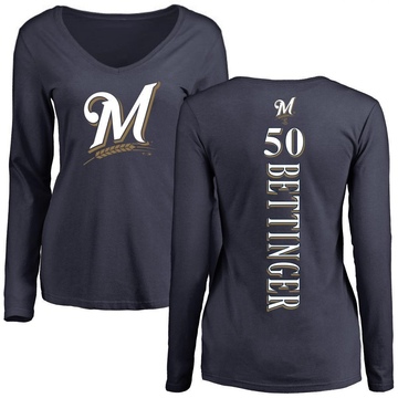 Women's Milwaukee Brewers Alec Bettinger ＃50 Backer Slim Fit Long Sleeve T-Shirt - Navy