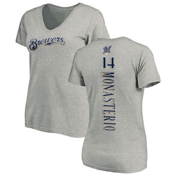 Women's Milwaukee Brewers Andruw Monasterio ＃14 Backer Slim Fit T-Shirt Ash