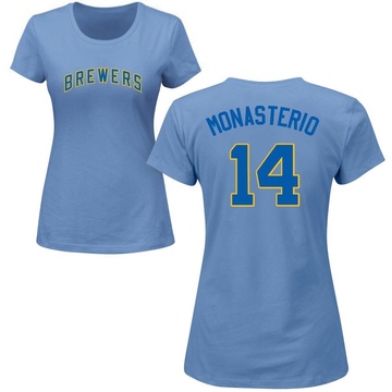 Women's Milwaukee Brewers Andruw Monasterio ＃14 Roster Name & Number T-Shirt - Light Blue