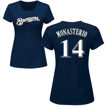 Women's Milwaukee Brewers Andruw Monasterio ＃14 Roster Name & Number T-Shirt - Navy