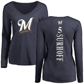 Women's Milwaukee Brewers Bj Surhoff ＃5 Backer Slim Fit Long Sleeve T-Shirt - Navy