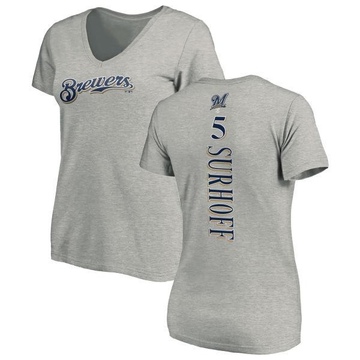 Women's Milwaukee Brewers Bj Surhoff ＃5 Backer Slim Fit T-Shirt Ash