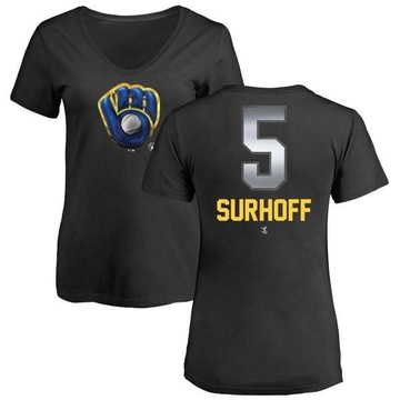 Women's Milwaukee Brewers Bj Surhoff ＃5 Midnight Mascot V-Neck T-Shirt - Black