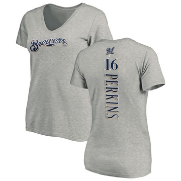 Women's Milwaukee Brewers Blake Perkins ＃16 Backer Slim Fit T-Shirt Ash