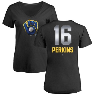 Women's Milwaukee Brewers Blake Perkins ＃16 Midnight Mascot V-Neck T-Shirt - Black