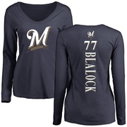 Women's Milwaukee Brewers Bradley Blalock ＃77 Backer Slim Fit Long Sleeve T-Shirt - Navy