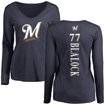 Women's Milwaukee Brewers Bradley Blalock ＃77 Backer Slim Fit Long Sleeve T-Shirt - Navy