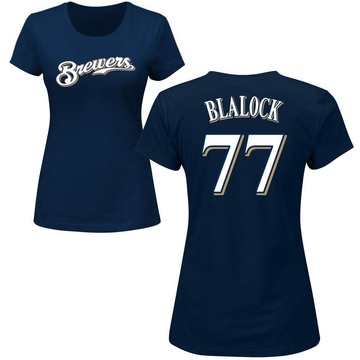 Women's Milwaukee Brewers Bradley Blalock ＃77 Roster Name & Number T-Shirt - Navy