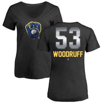 Women's Milwaukee Brewers Brandon Woodruff ＃53 Midnight Mascot V-Neck T-Shirt - Black