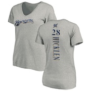 Women's Milwaukee Brewers Brewer Hicklen ＃28 Backer Slim Fit T-Shirt Ash