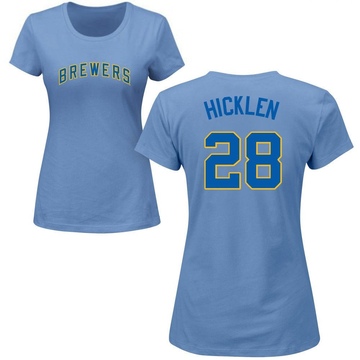 Women's Milwaukee Brewers Brewer Hicklen ＃28 Roster Name & Number T-Shirt - Light Blue