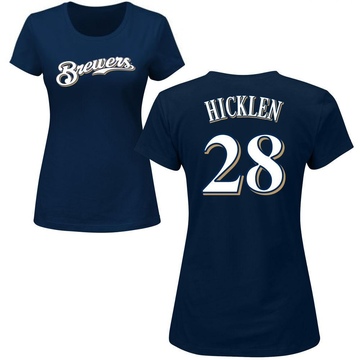 Women's Milwaukee Brewers Brewer Hicklen ＃28 Roster Name & Number T-Shirt - Navy