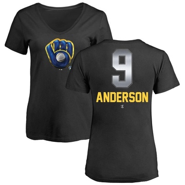 Women's Milwaukee Brewers Brian Anderson ＃9 Midnight Mascot V-Neck T-Shirt - Black