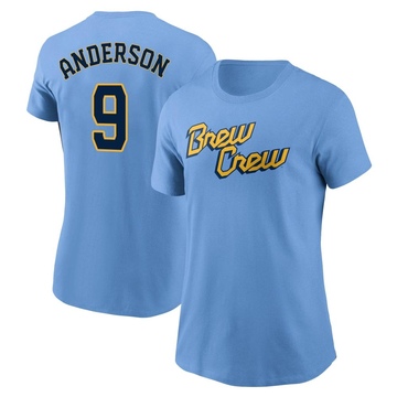 Women's Milwaukee Brewers Brian Anderson ＃9 Powder 2022 City Connect Name & Number T-Shirt - Blue