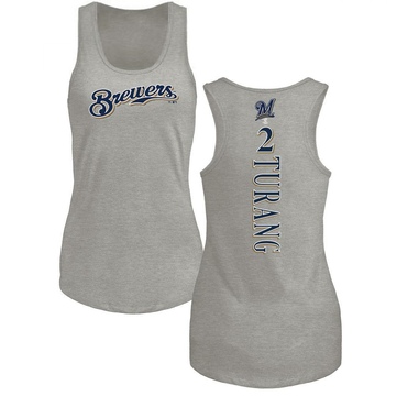 Women's Milwaukee Brewers Brice Turang ＃2 Backer Tank Top Ash