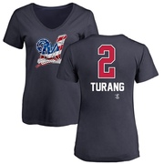 Women's Milwaukee Brewers Brice Turang ＃2 Name and Number Banner Wave V-Neck T-Shirt - Navy