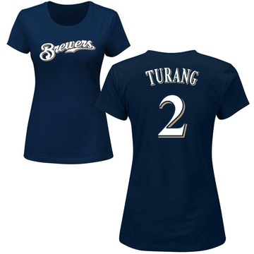 Women's Milwaukee Brewers Brice Turang ＃2 Roster Name & Number T-Shirt - Navy