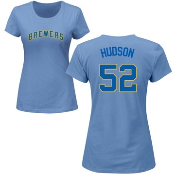 Women's Milwaukee Brewers Bryan Hudson ＃52 Roster Name & Number T-Shirt - Light Blue